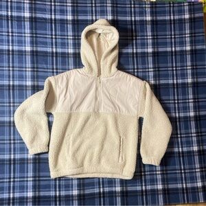 Abercrombie Kids Hooded 1/4 Zip Beige Sherpa Relaxed Fit 9/10